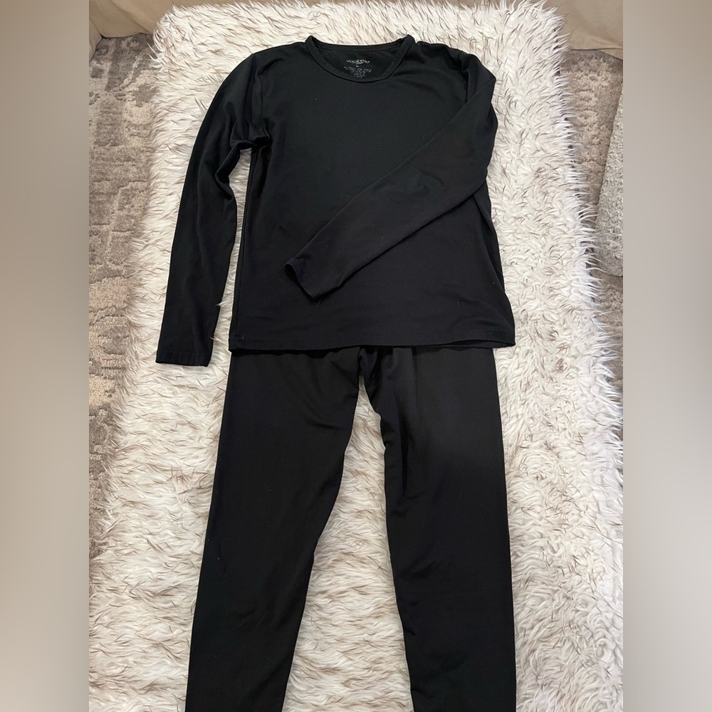 Fleece Lined Thermal Underwear Set - Black - Boys L (10-12)